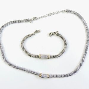 Dyadema 18K Yellow Gold & Sterling Silver CZ Necklace & Bracelet Set            